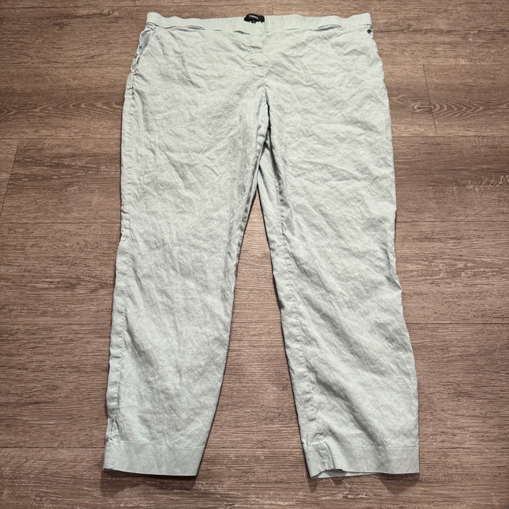 Theory Treeca Pull On Pant Womens 18 Blue Linen Eco Crunch Wash Tapered Luxury